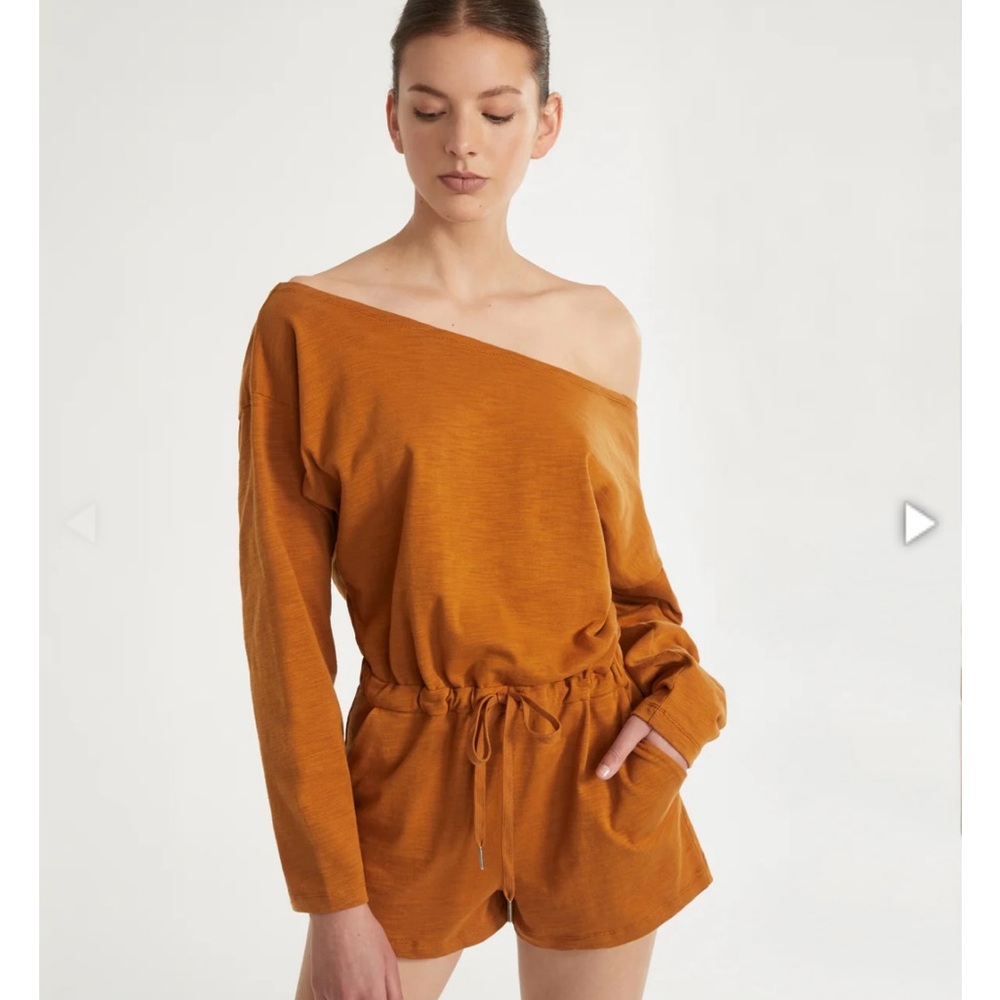 Marissa Webb Marlo Drop Shoulder Long Sleeve Knit Romper Topaz Color Size XS